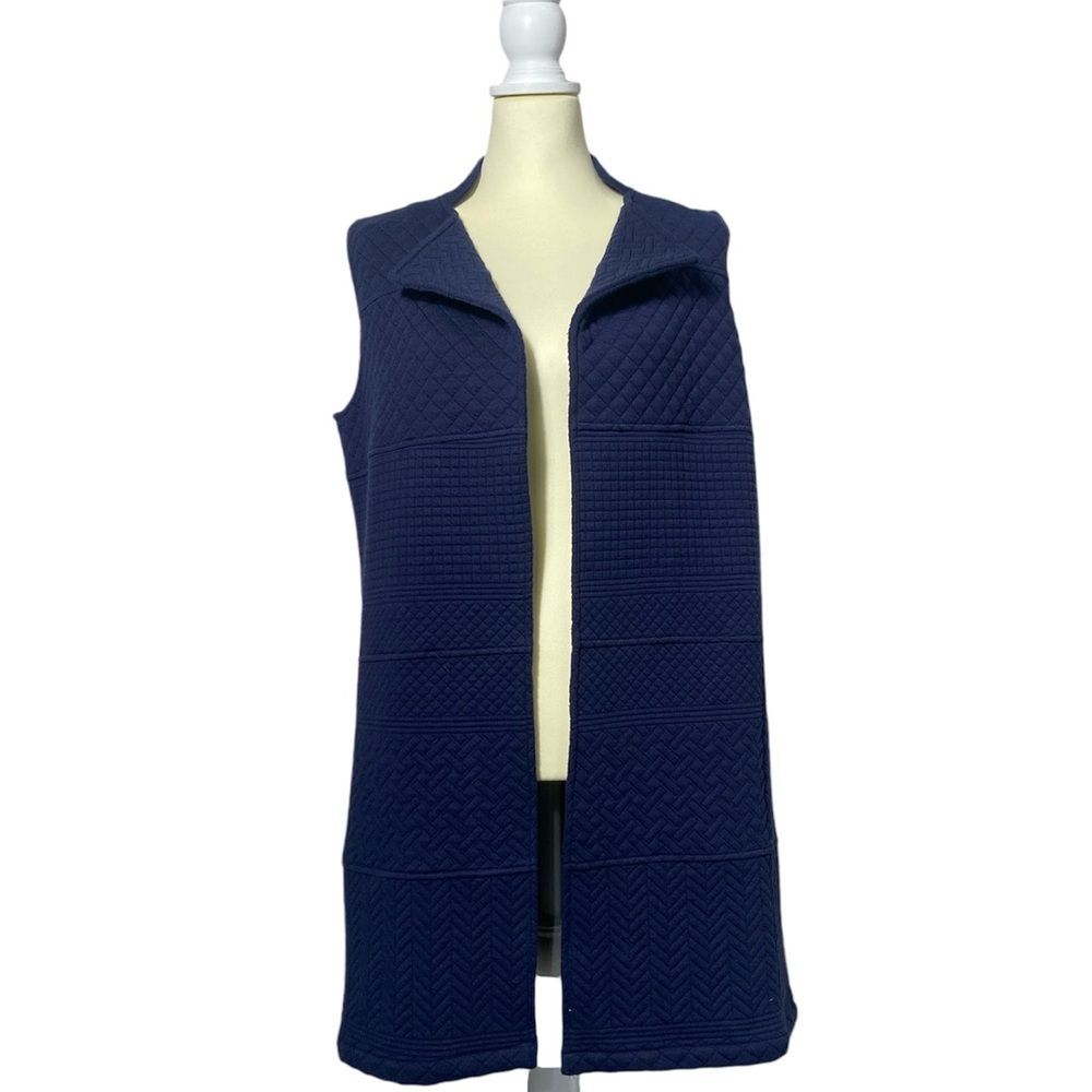 Johnston & Murphy Navy Blue Quilted Long Line Open Front Vest Women's Size M